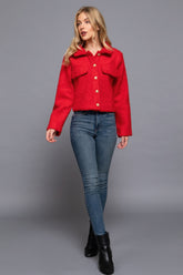 Red Long Sleeve Teddy Fleece Short Jacket Simmer & Fay